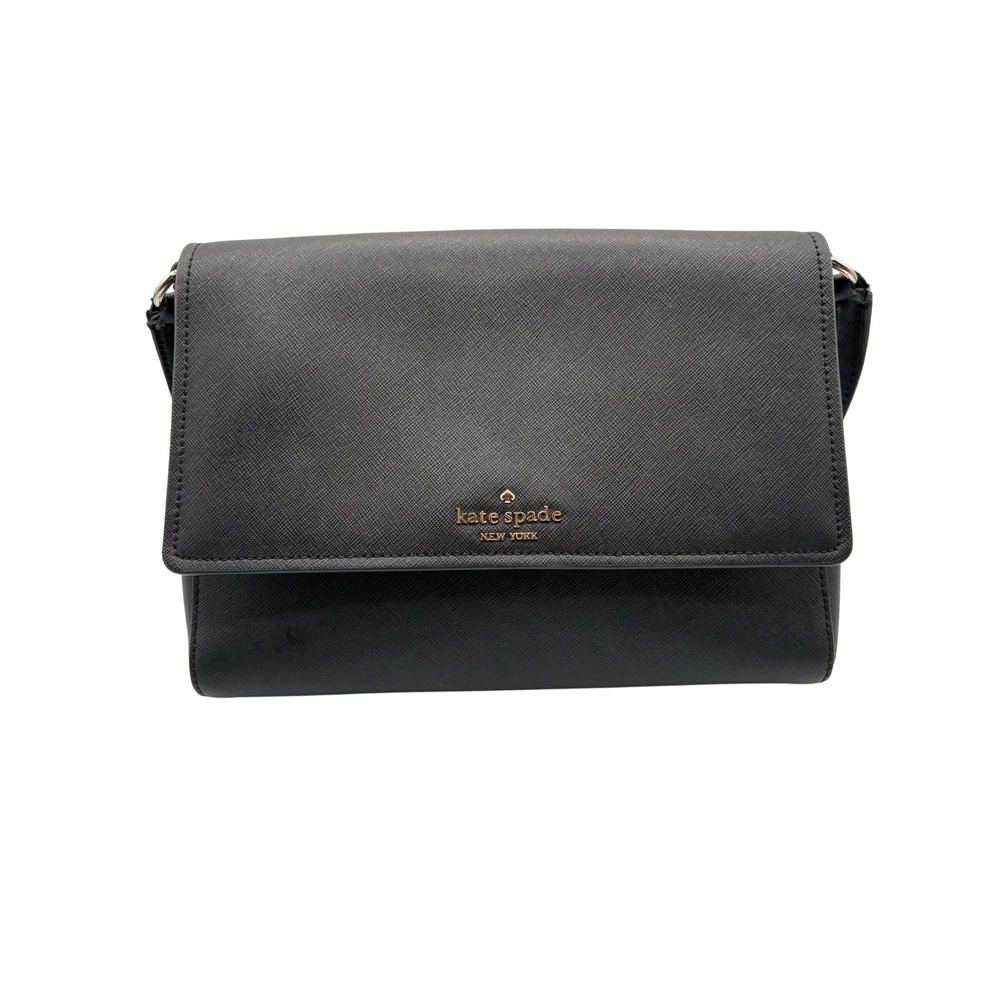 Kate Spade Crossbody Bag Womens Small Black Good Saffiano Leather Flap Purse